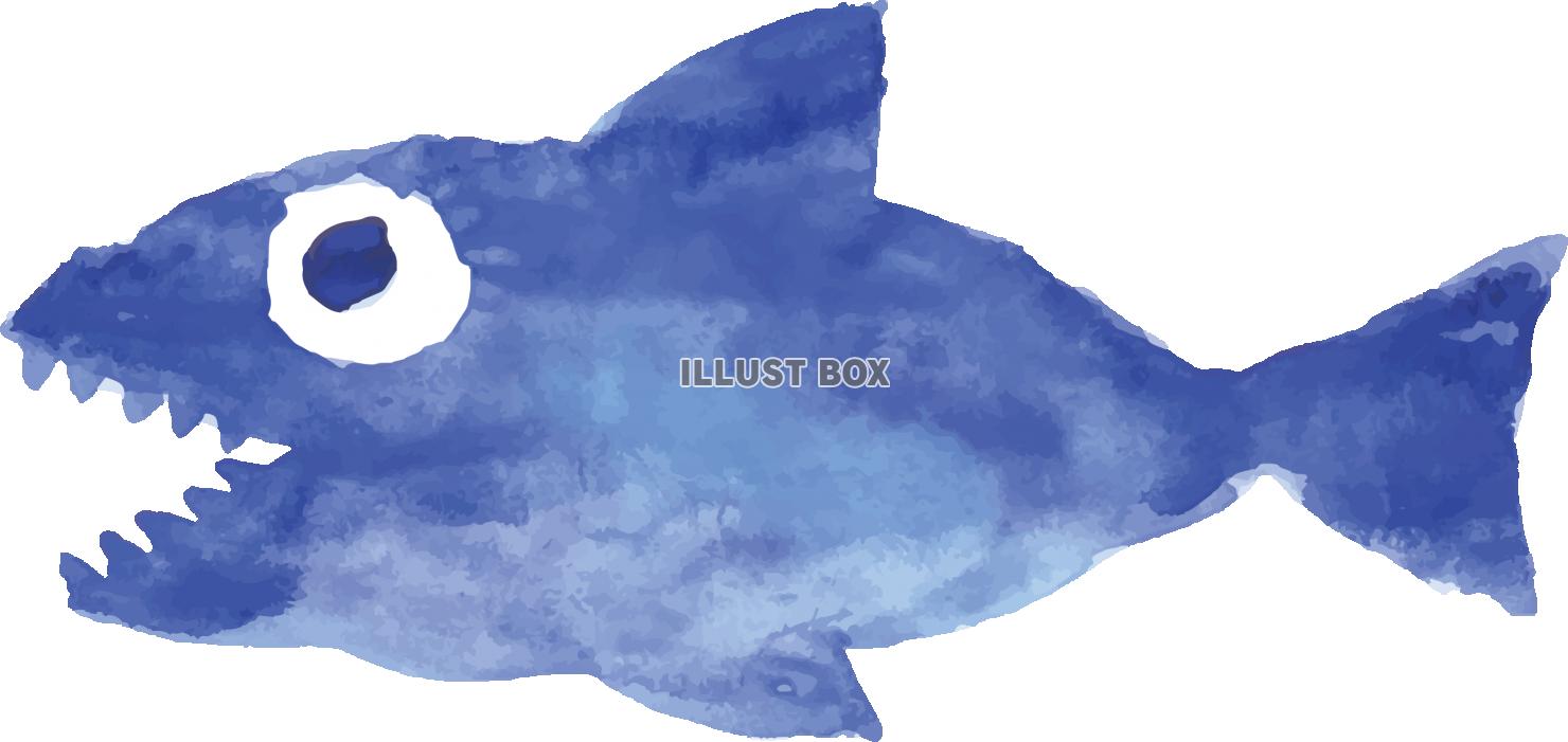 無料イラスト 魚 青魚 大きい魚 水彩画 アナログイラスト