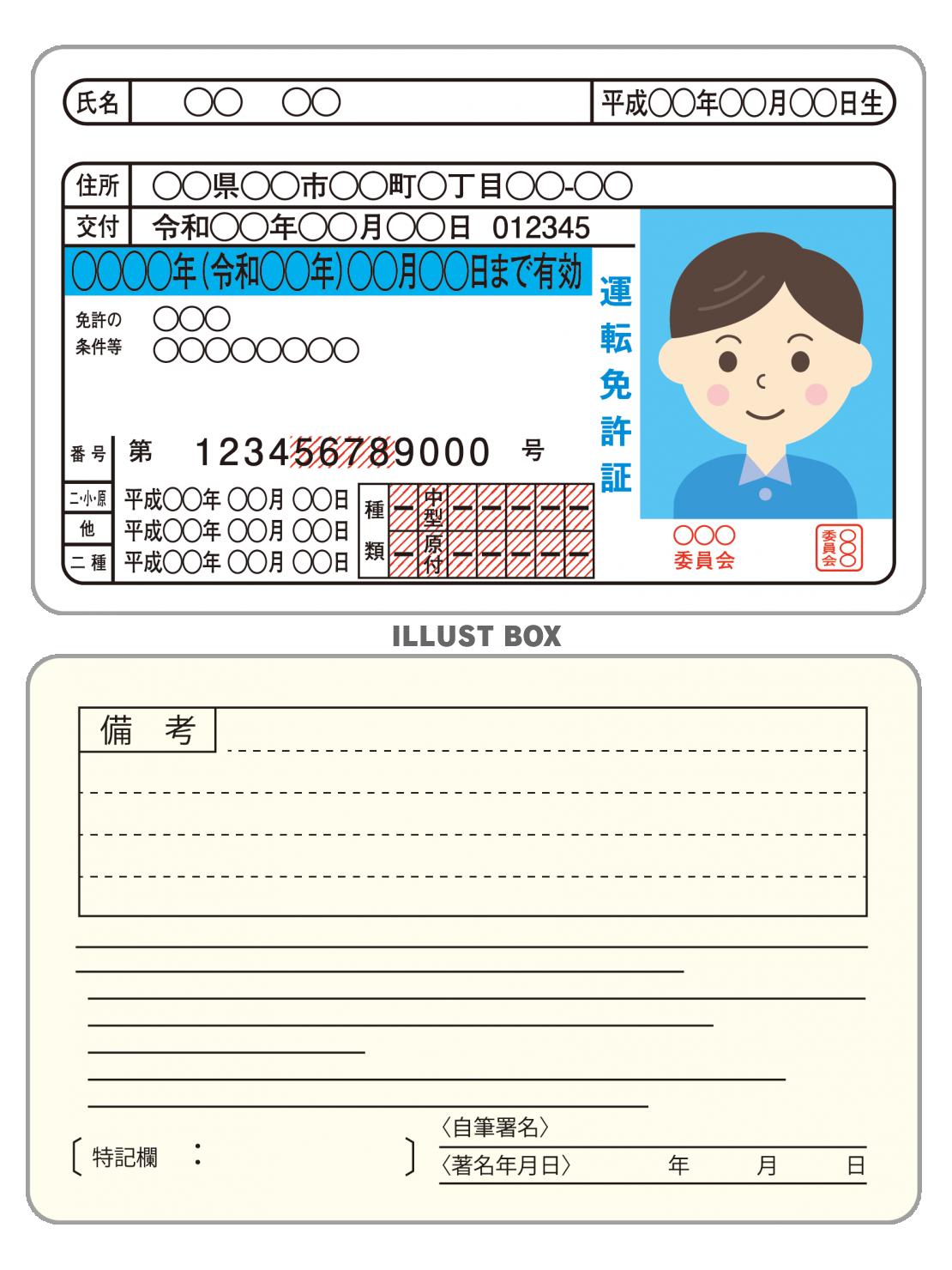 無料イラスト 免許証 運転免許証 身分証明書 男性 表裏