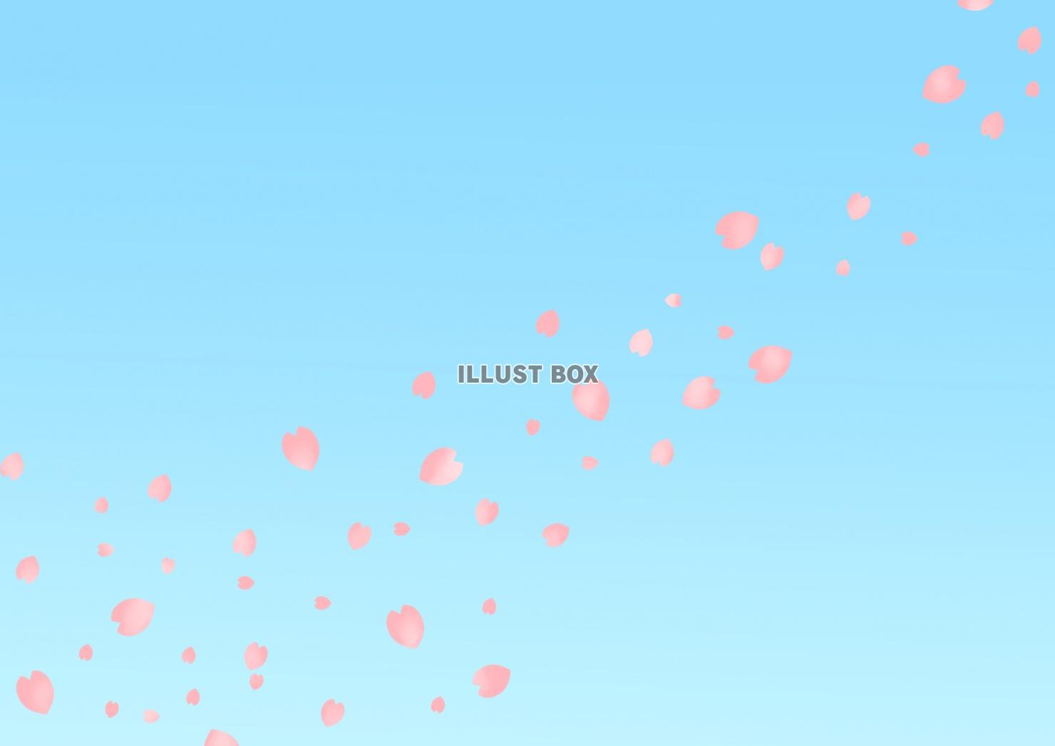 桜の花吹雪と青空背景