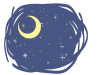 手書き風の可愛い絵本の様な月と星空の背景（透過PNG）