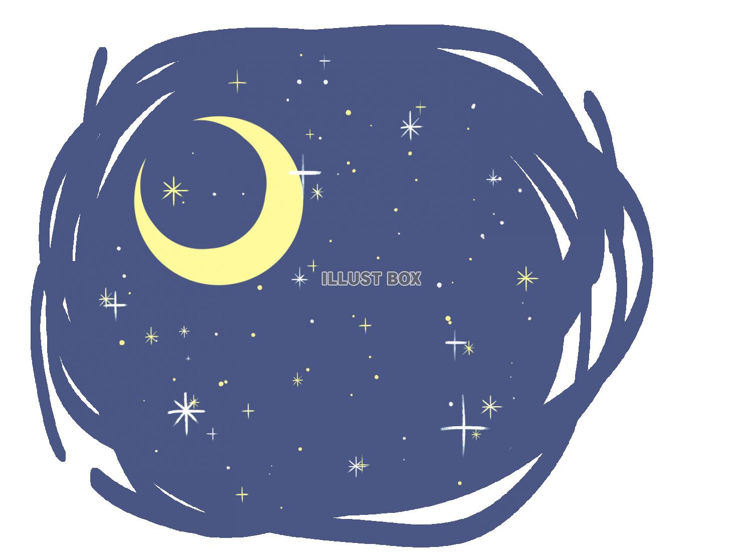 無料イラスト 手書き風の可愛い絵本の様な月と星空の背景 透過png