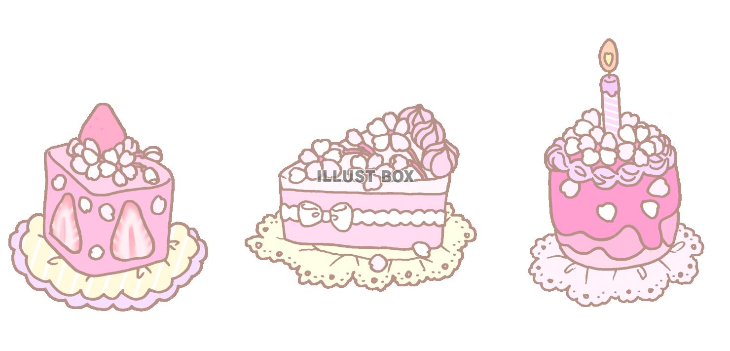 無料イラスト 桜ケーキセット