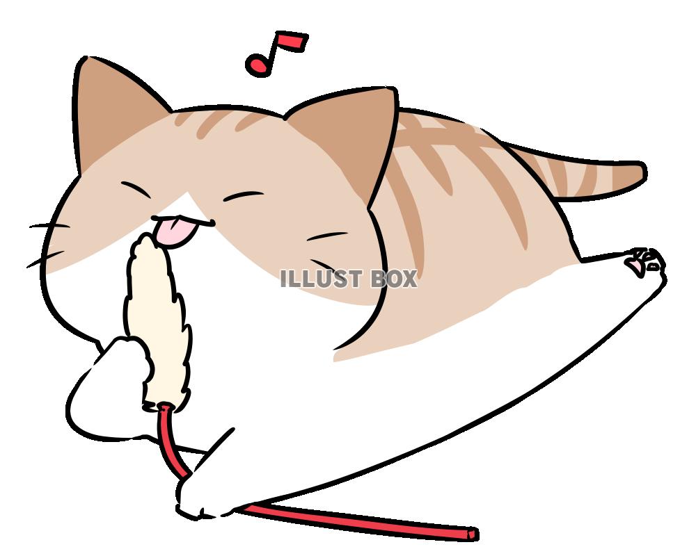 無料イラスト 猫じゃらしを毛づくろいする猫