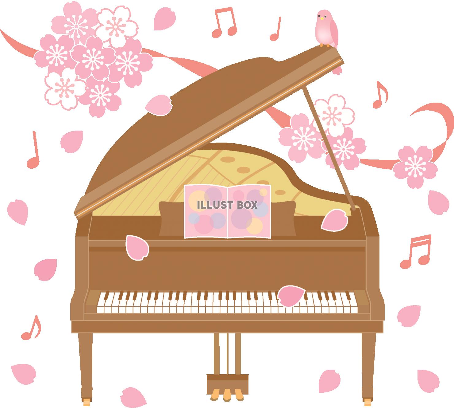 桜が舞うピアノのイラスト