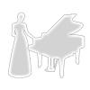 グランドピアノと女性ピアニスト・モノクロパターン