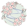 桜に流水模様のイラスト（抹茶色）