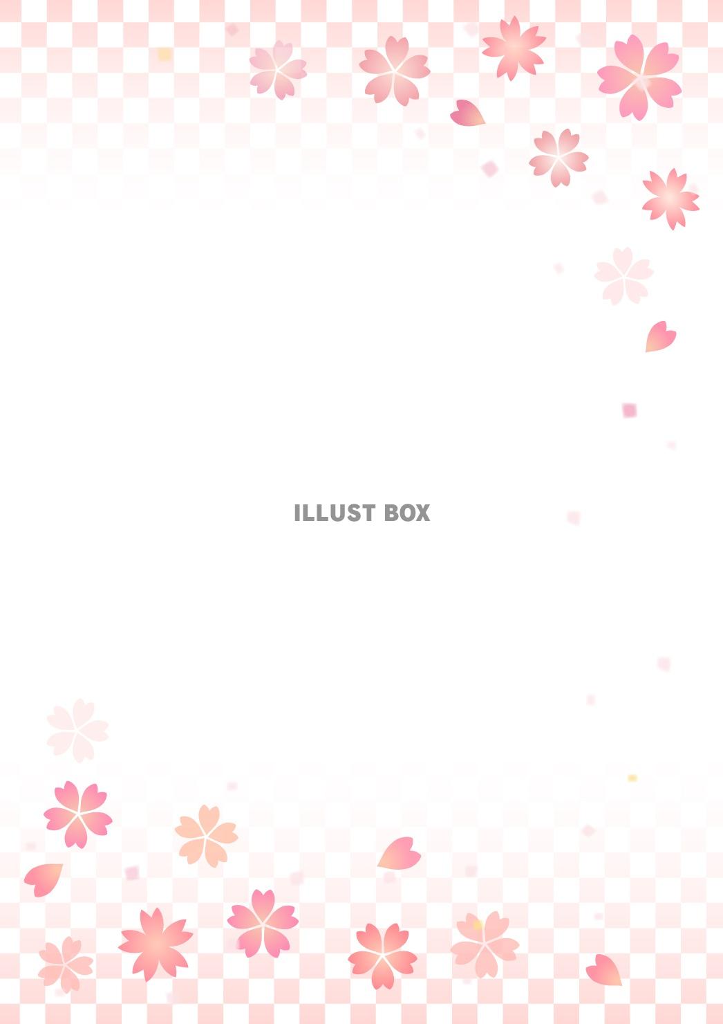 無料イラスト 桜と市松模様のフレーム 縦