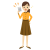 電卓を持ってキラキラした笑顔の女性