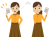 電卓を持つ笑顔の女性とネガティブな女性のセット