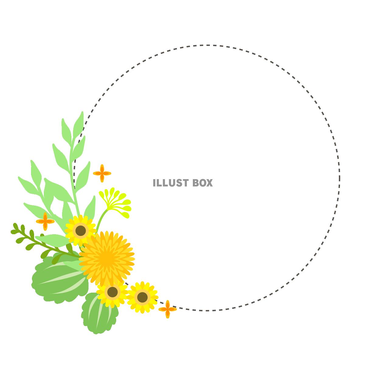 黄色い花と植物のイラストフレーム