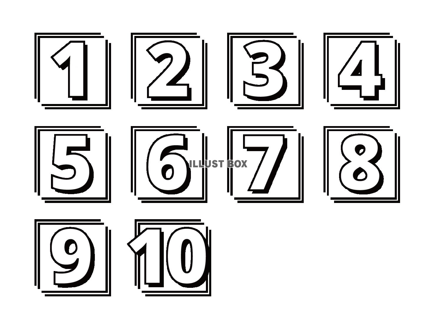 ポップな数字デザイン　スクエア　白黒