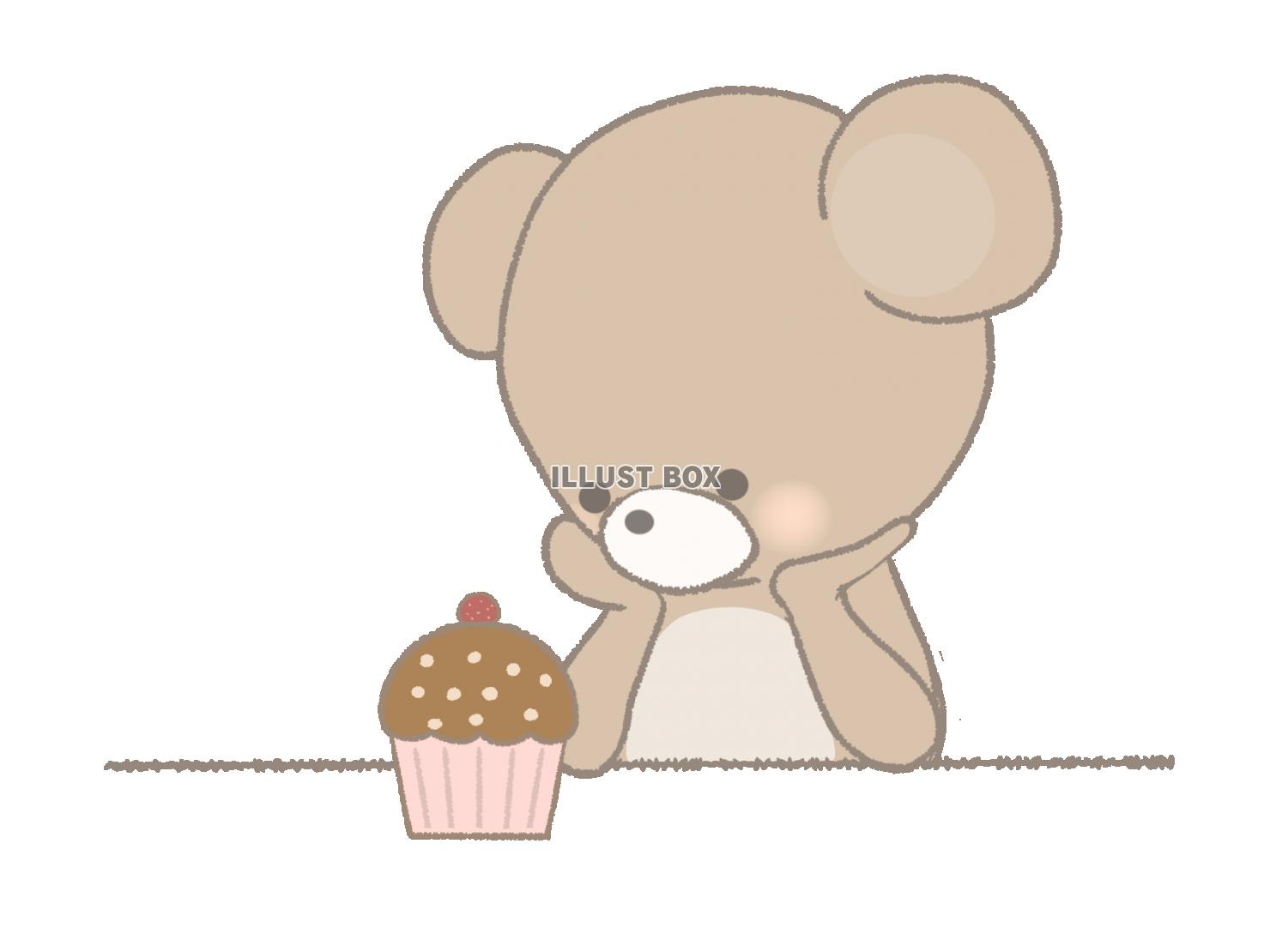 ケーキを食べるか悩むクマのイラスト　線あり