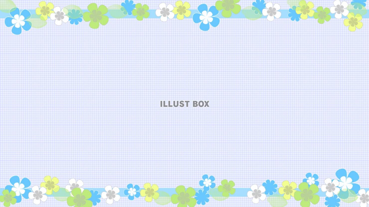 チェック背景の花いっぱいフレーム：ブルー