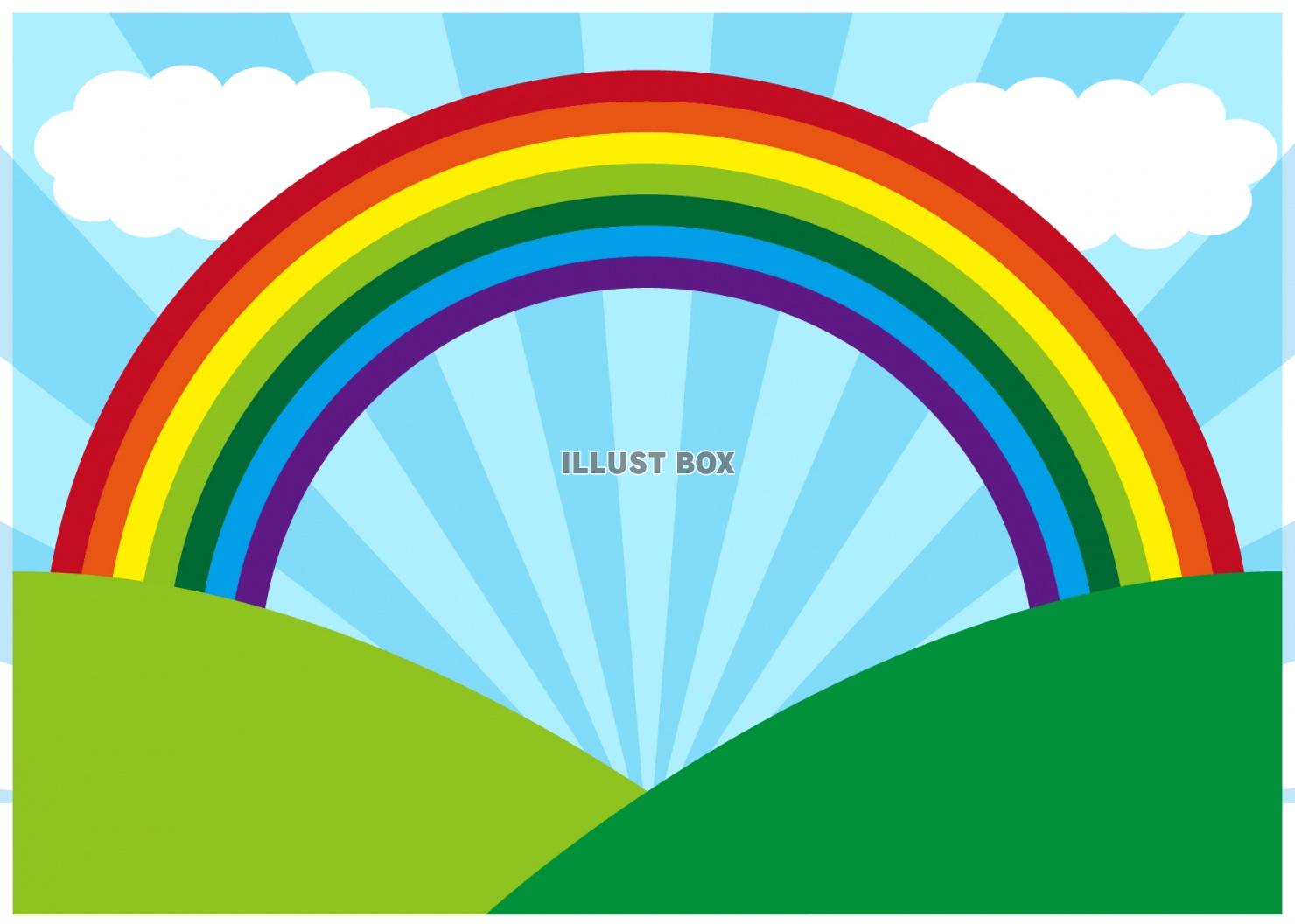 10草原と虹（谷、空、雲、放射線）
