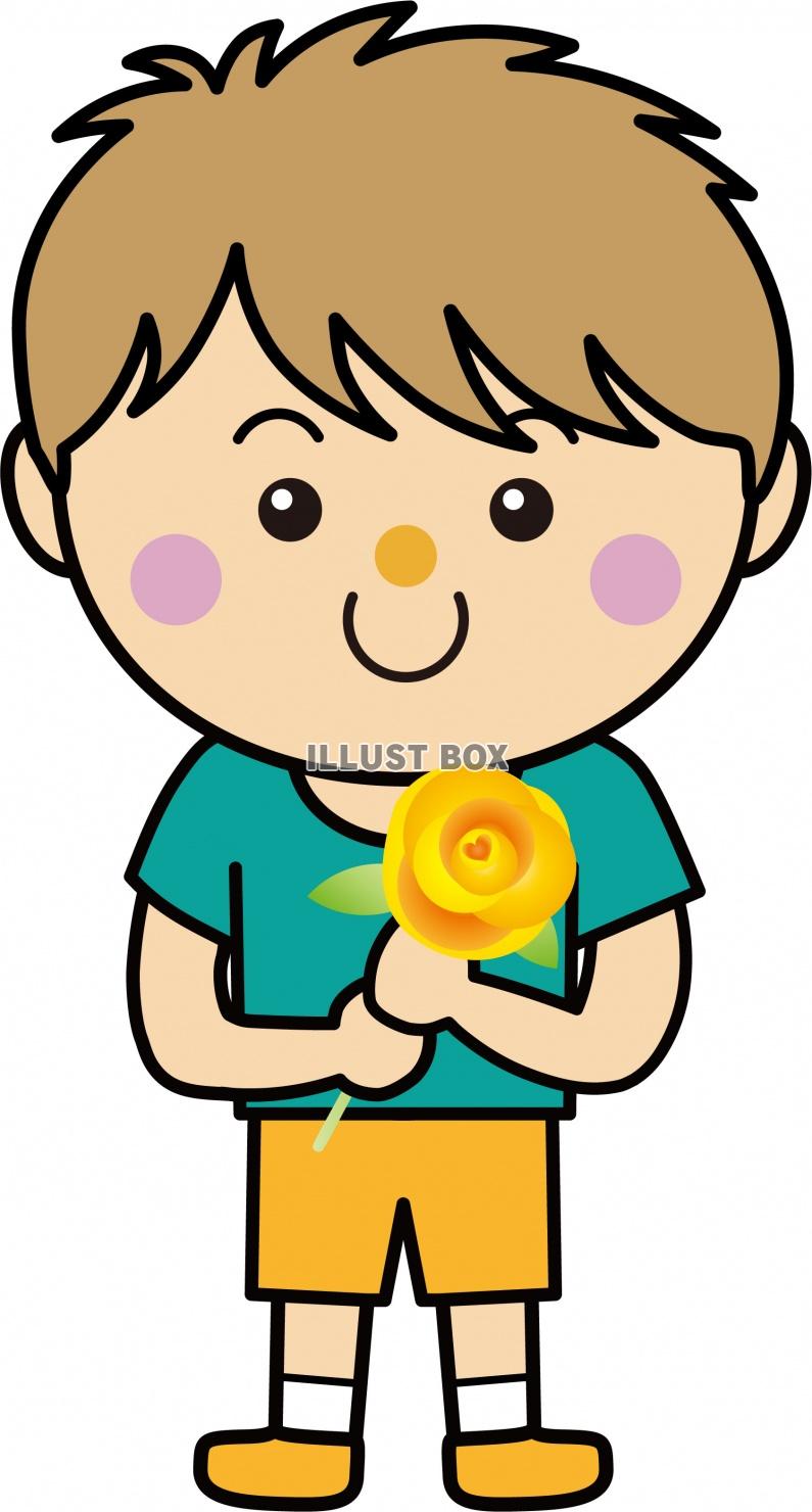 男の子06_05（花・黄色いバラの花を持つ男の子）