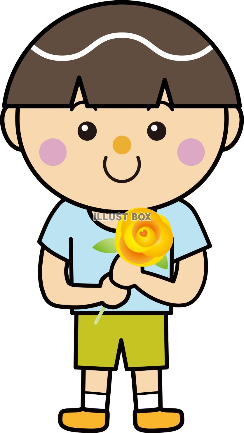 男の子06_06（花・黄色いバラの花を持つ男の子）