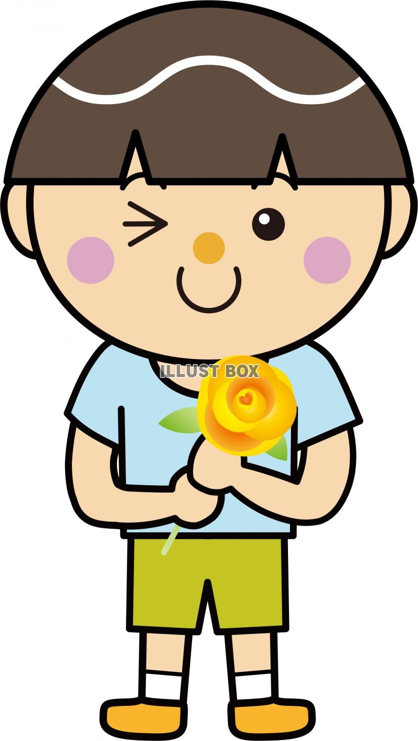 男の子06_08（花・黄色いバラの花を持ってウィンクをする男...
