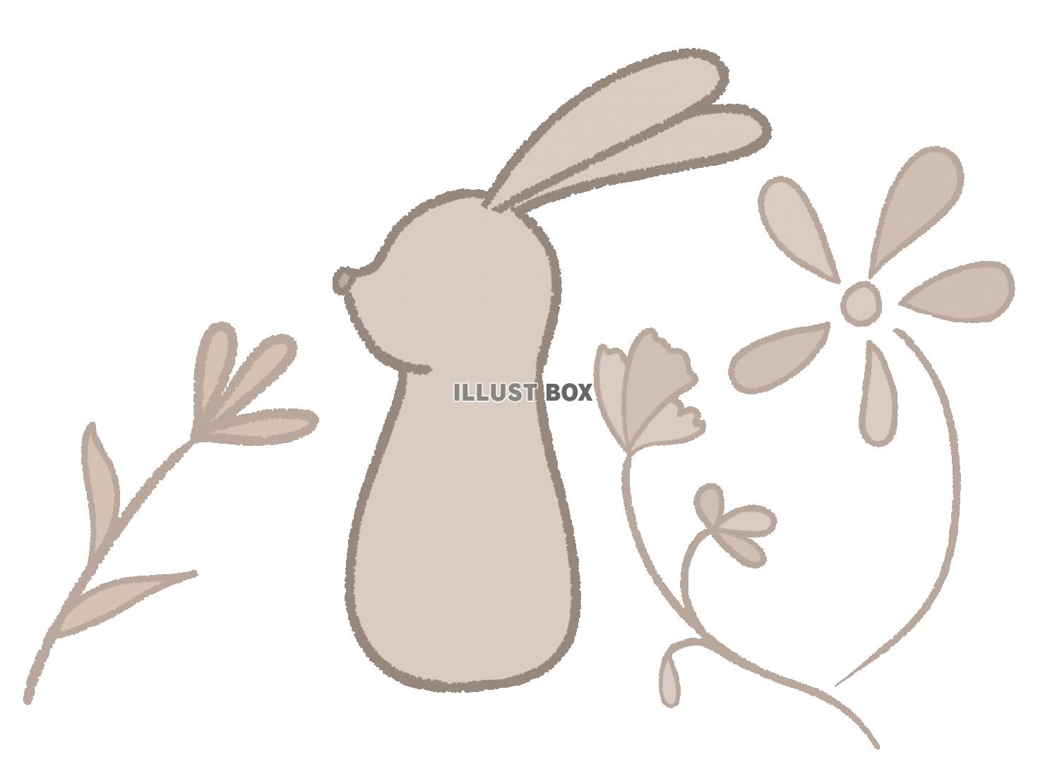 ウサギと花のイラスト　線あり