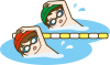 プールで泳ぐ子供2人