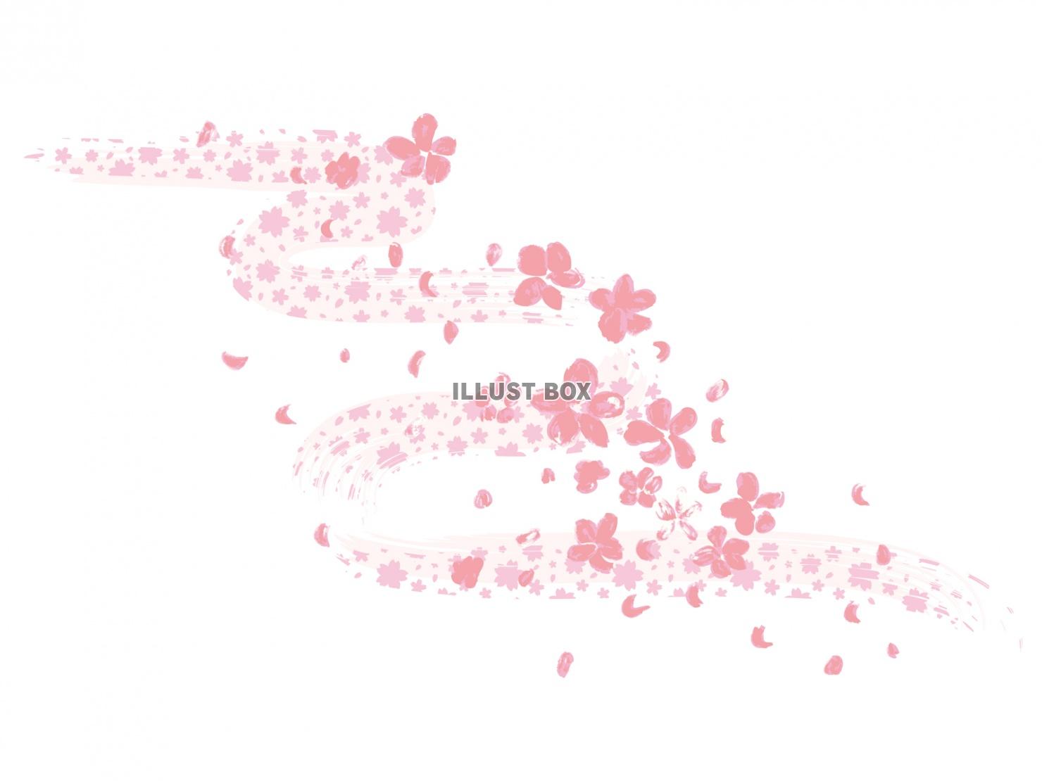 無料イラスト 桜花ピンク色流水紋様さくら模様柄飾り水彩画和柄和風手描き3月