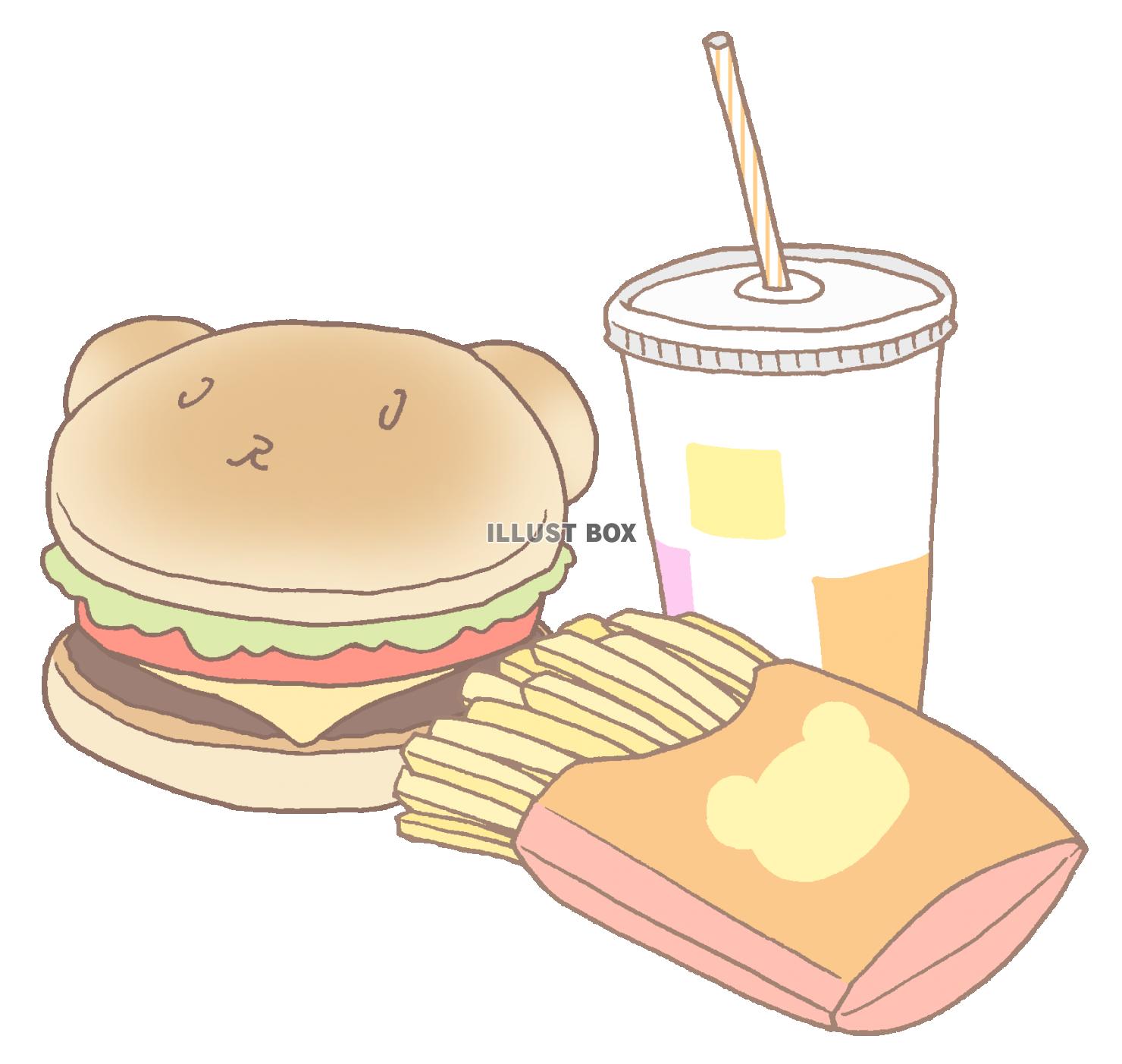 無料イラスト くまバーガーセット