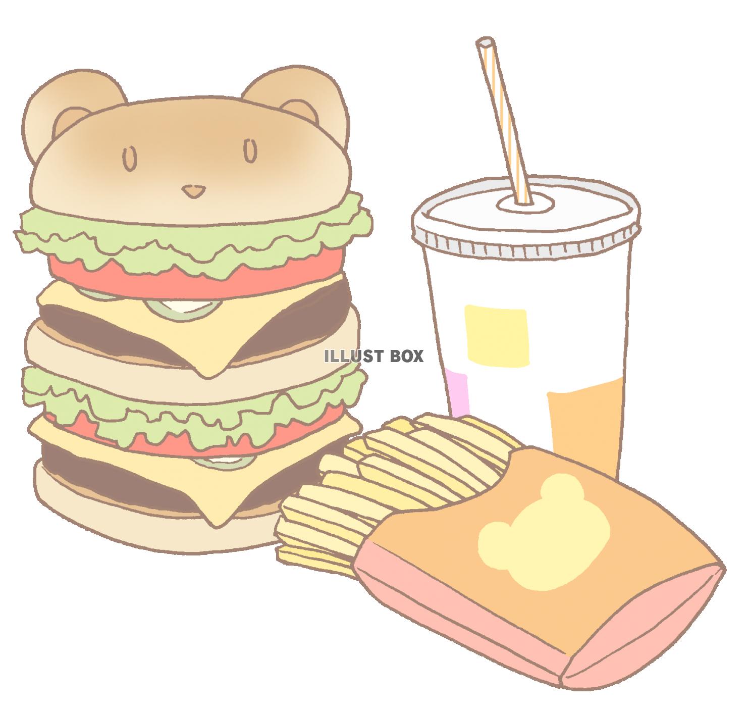 無料イラスト くまバーガーセット大