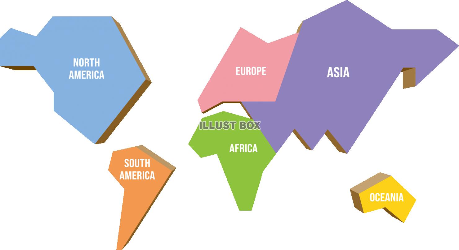 無料イラスト シンプルな世界地図 大陸の色分け