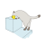 猫のシンプルかわいい全身イラスト　マグカップの水を飲むシャム猫