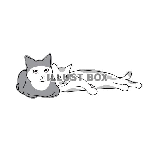 猫のシンプルかわいい全身イラスト　くっついている二匹の仲良し...