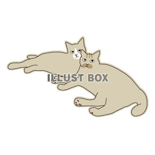 猫のシンプルかわいい全身イラスト　二匹でくっついている猫