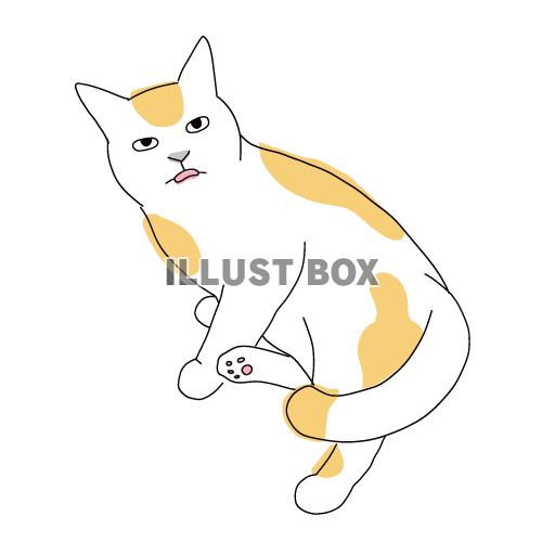 猫のシンプルかわいい全身イラスト　舌が出ている猫