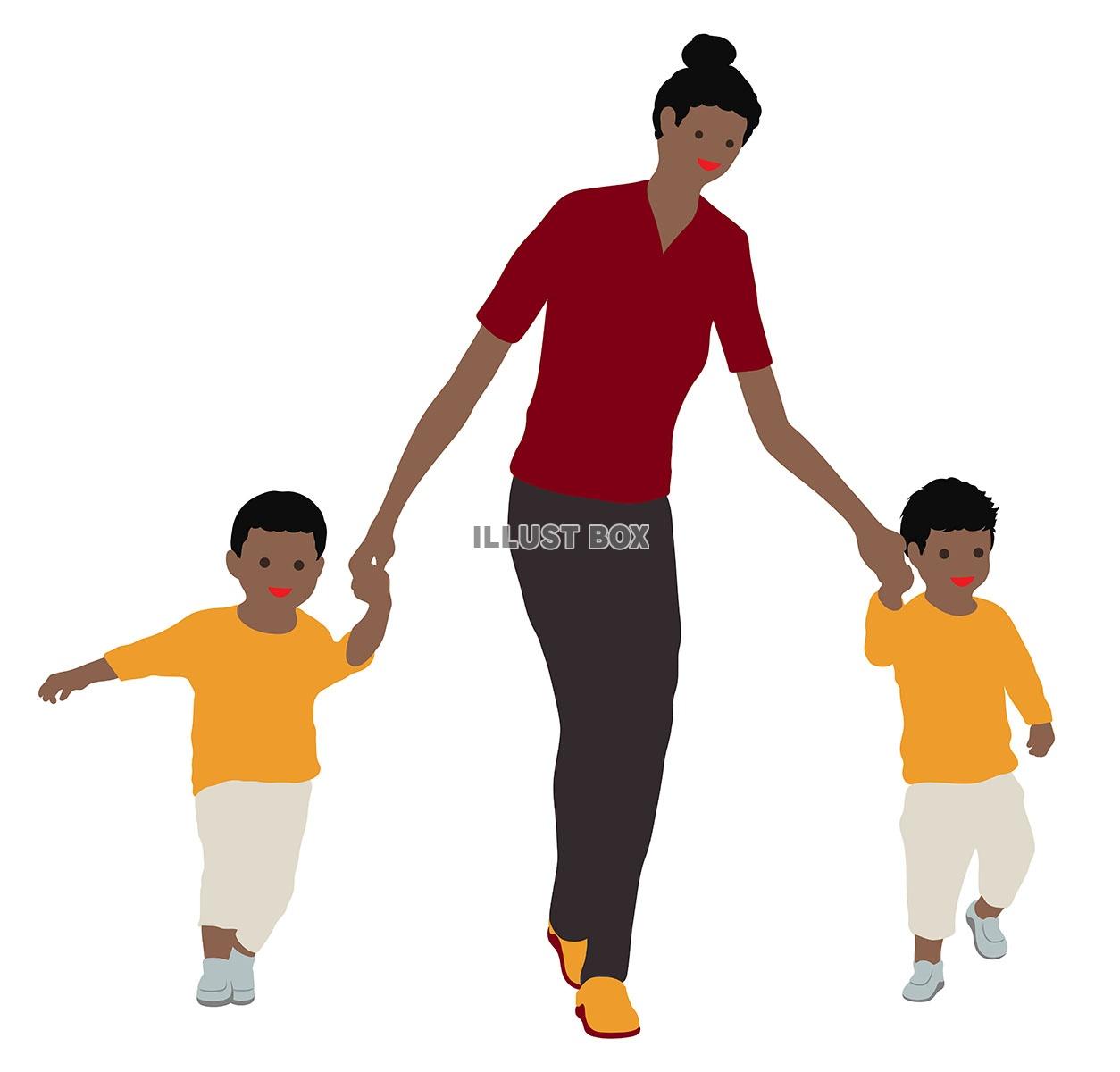 無料イラスト 母親と子供達のフラットなイラスト