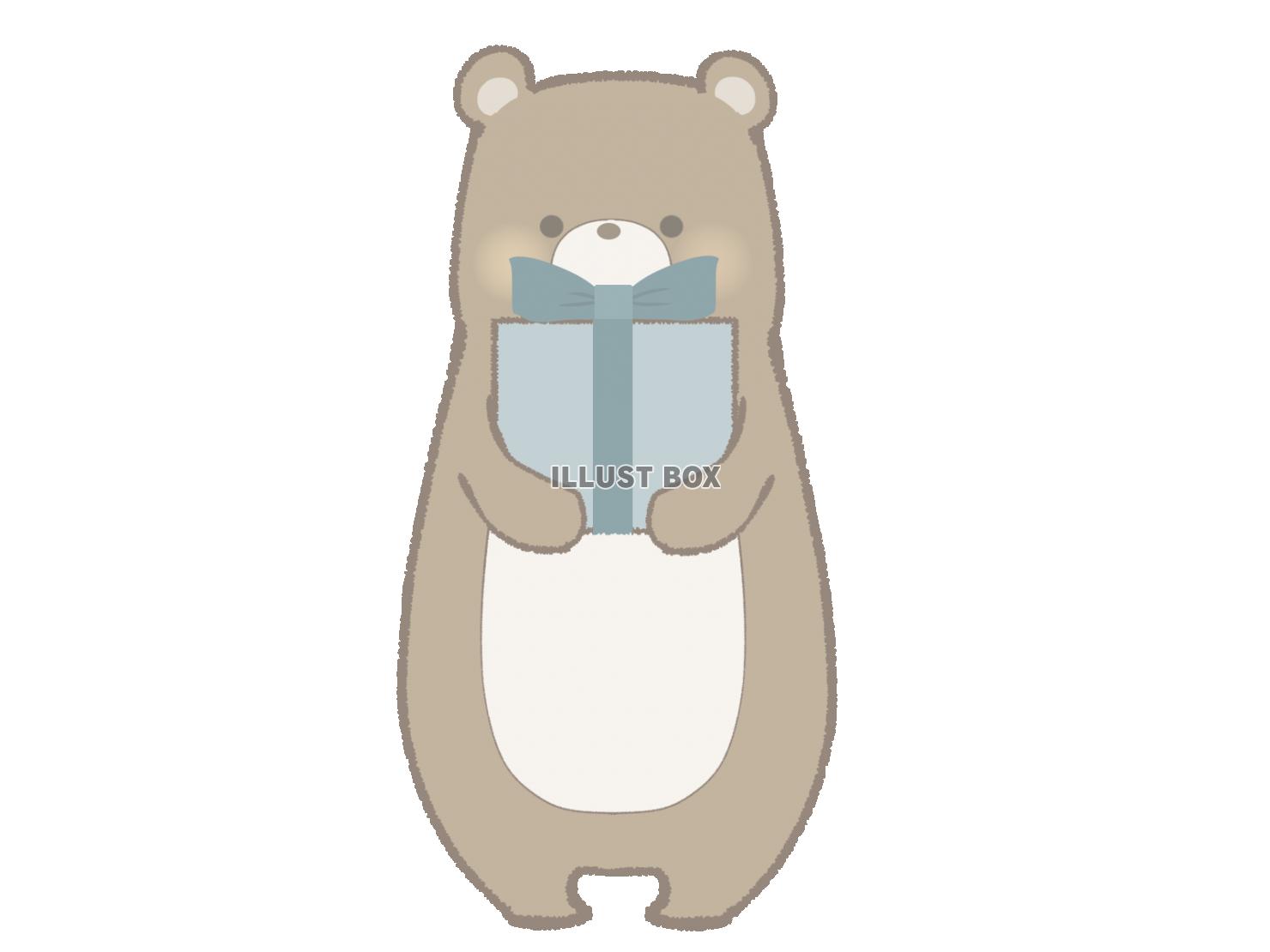 プレゼントを持つクマのイラスト　線あり