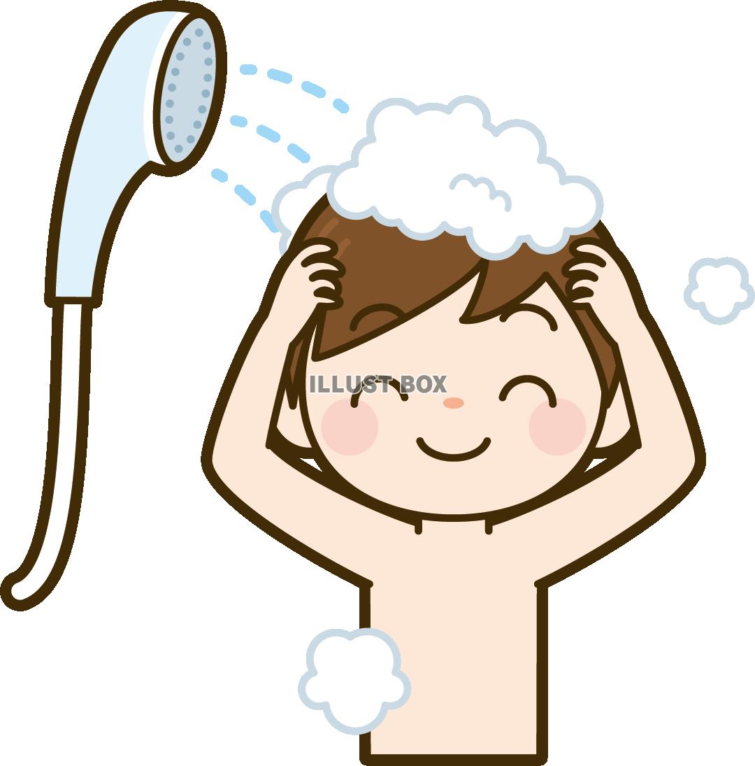 無料イラスト お風呂で髪を洗う子供