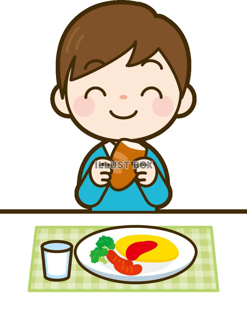 無料イラスト 朝食を食べる子供