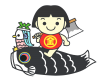 こいのぼりに乗った金太郎とアマビエ　透過png