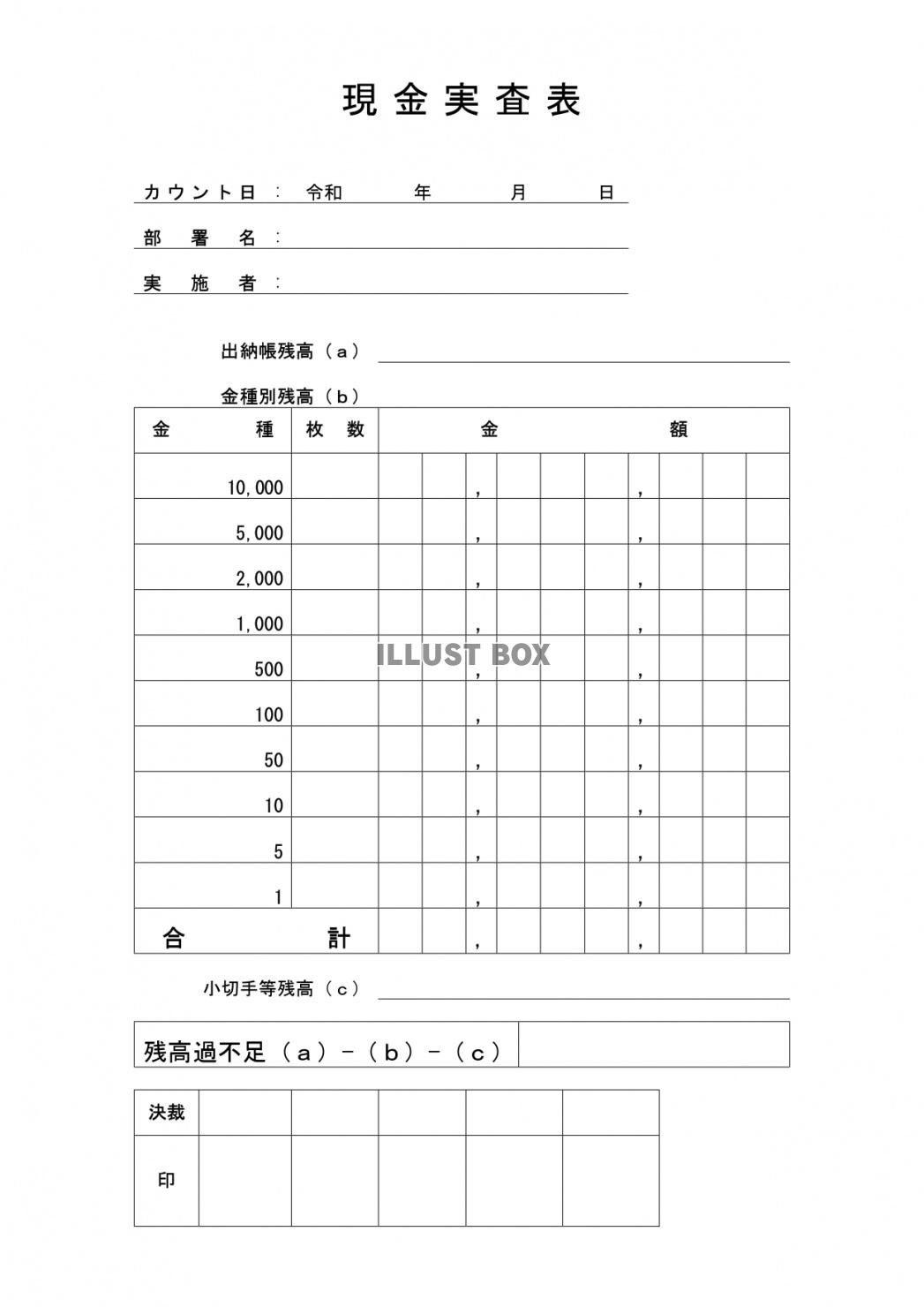 現金実査表とは？エクセル テンプレート フォーマット【PDF...