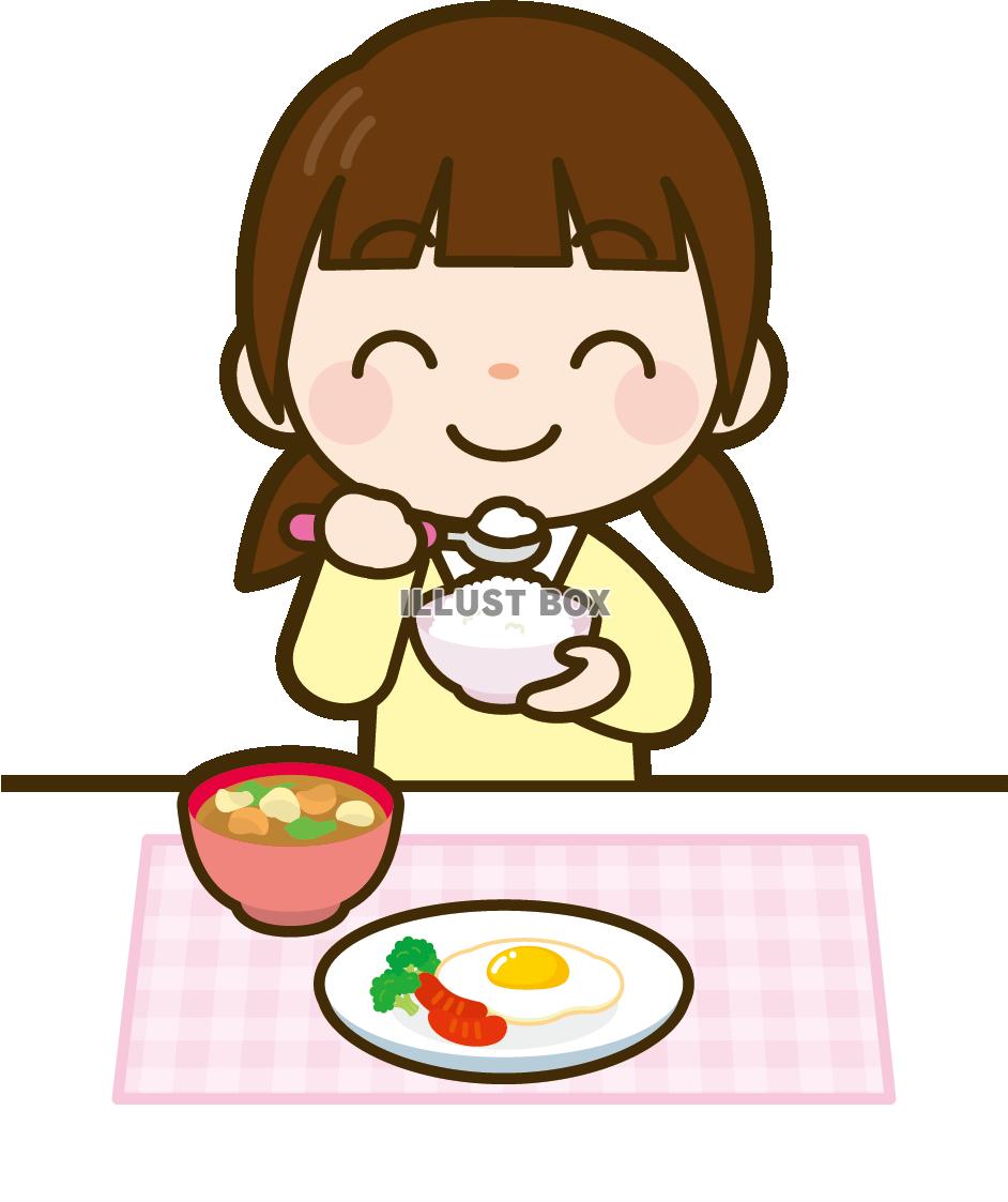 無料イラスト 朝食を食べる子供