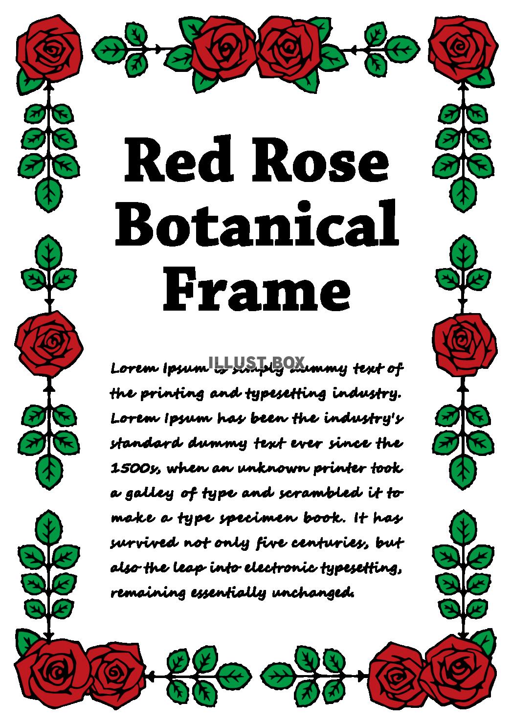 レトロ薔薇フレームアンティーク赤いバラ飾り枠A4縦花葉
