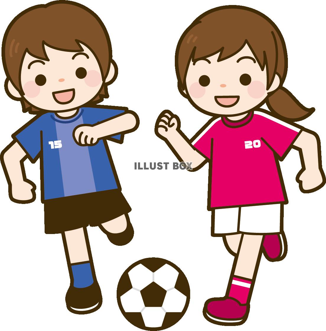 無料イラスト サッカーの試合をする女子