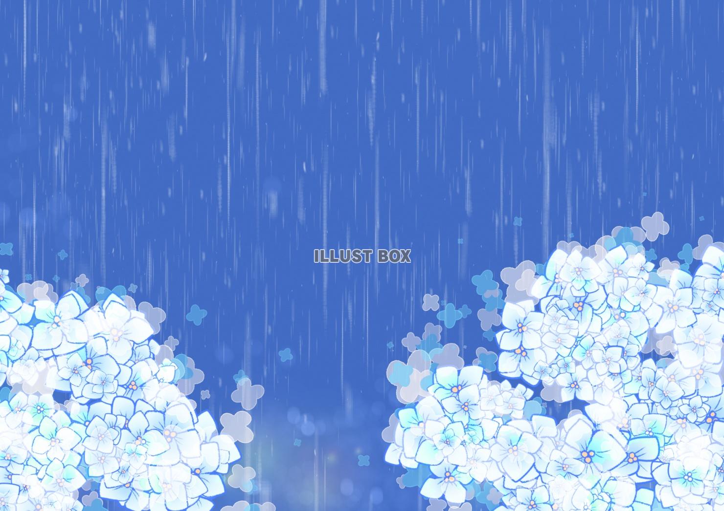 無料イラスト 幻想的で紫陽花の綺麗な雨背景 横