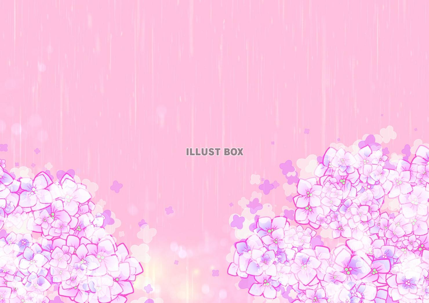 無料イラスト 幻想的で紫陽花の綺麗な雨背景 横