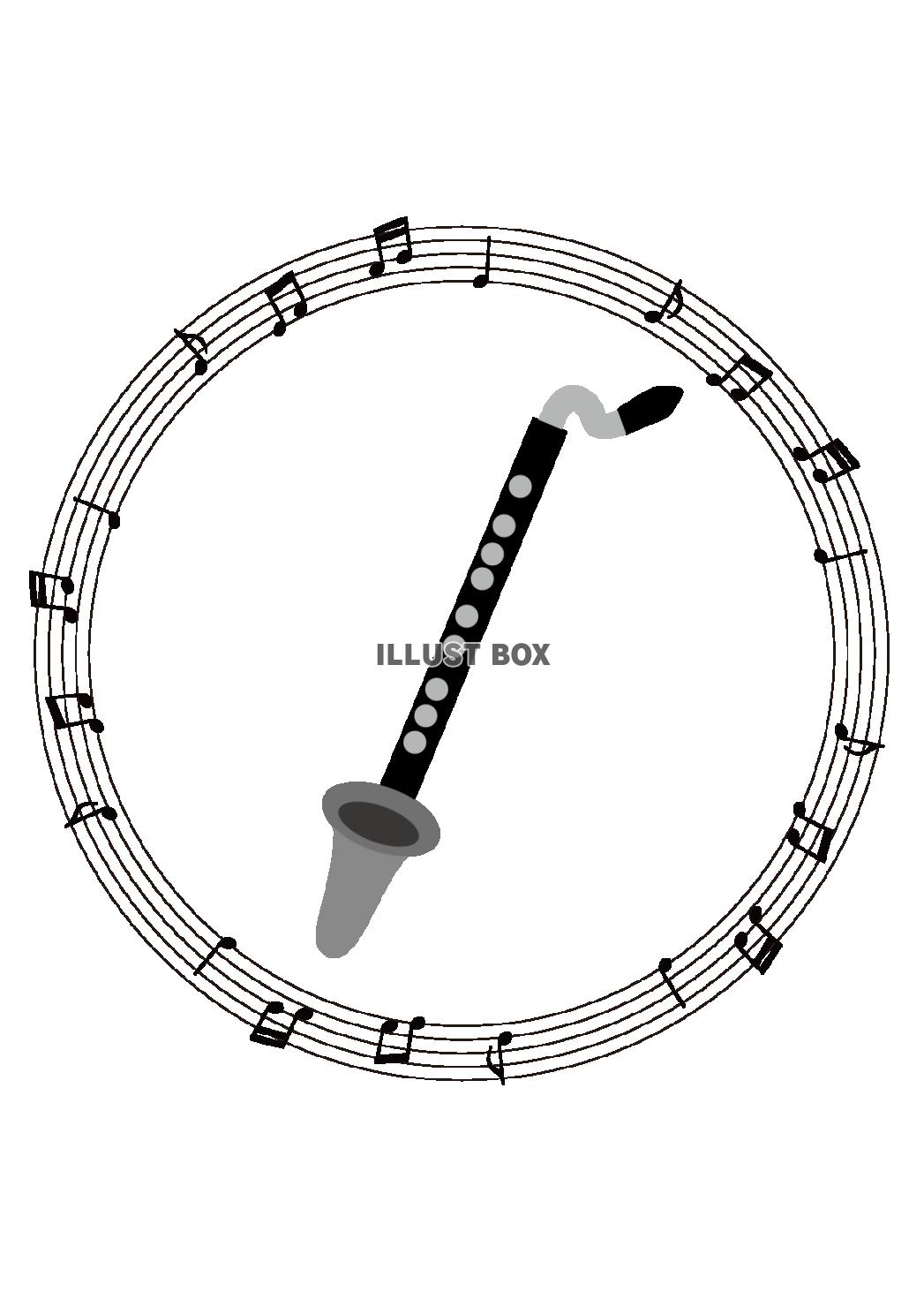 3イラスト（バスクラリネット、五線円音符）