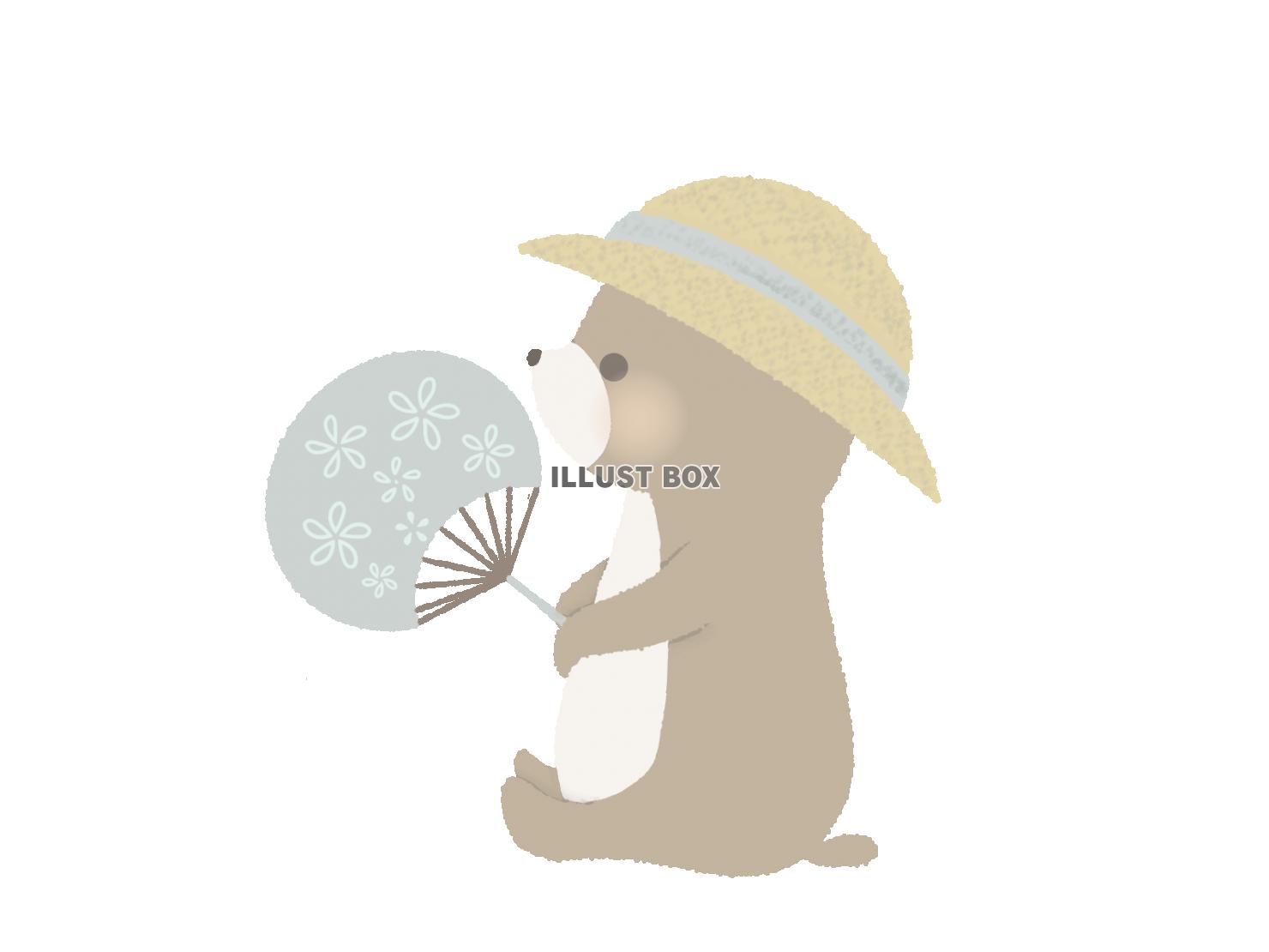 うちわを持つクマのイラスト　線なし