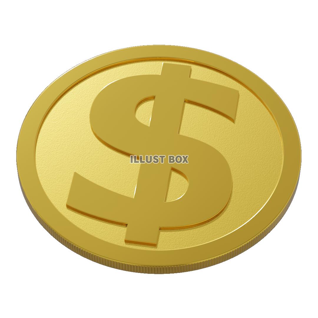 金色のコイン ＄ 斜め (透過PNG)