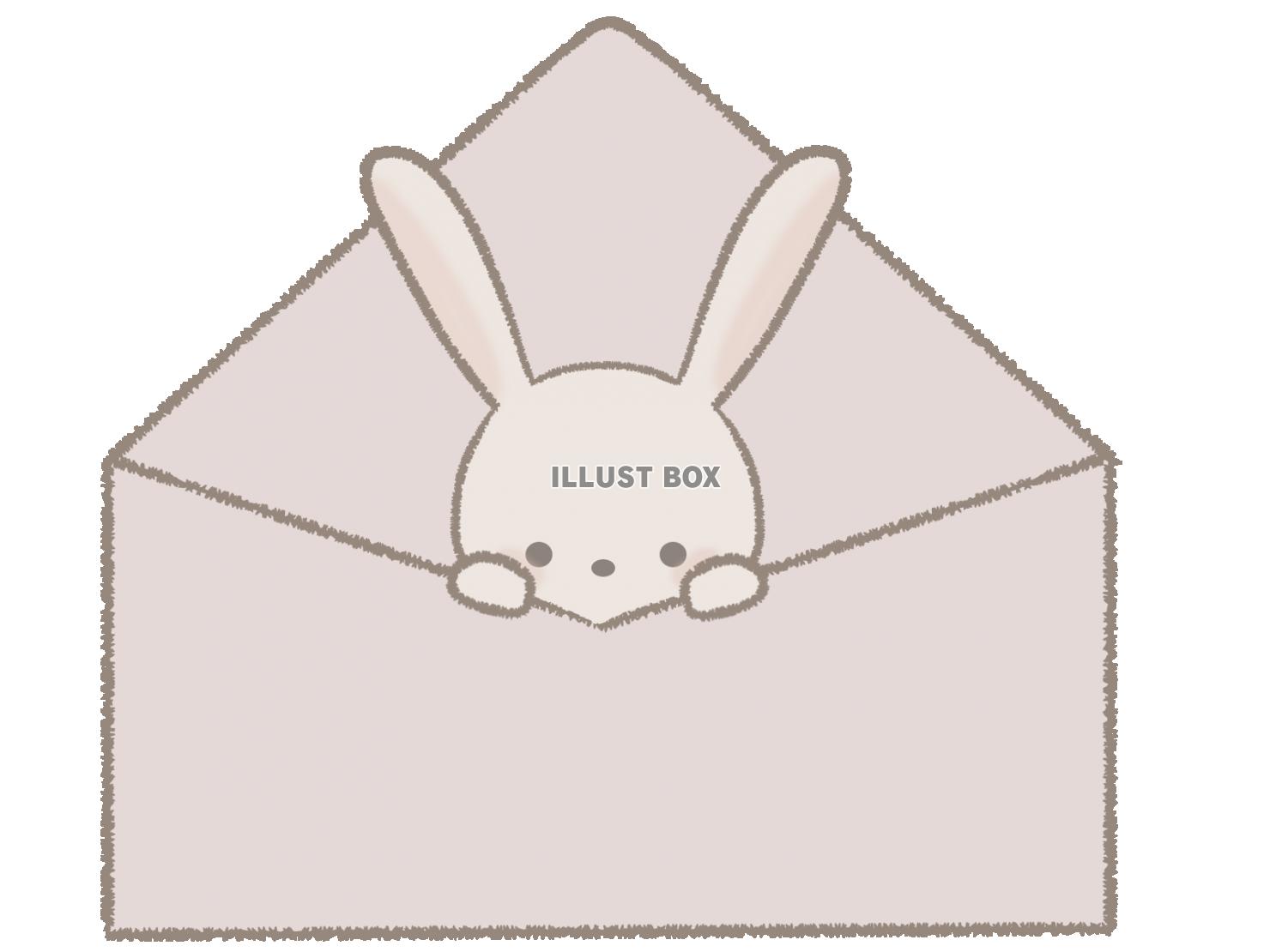 封筒からのぞくウサギのイラスト　線あり