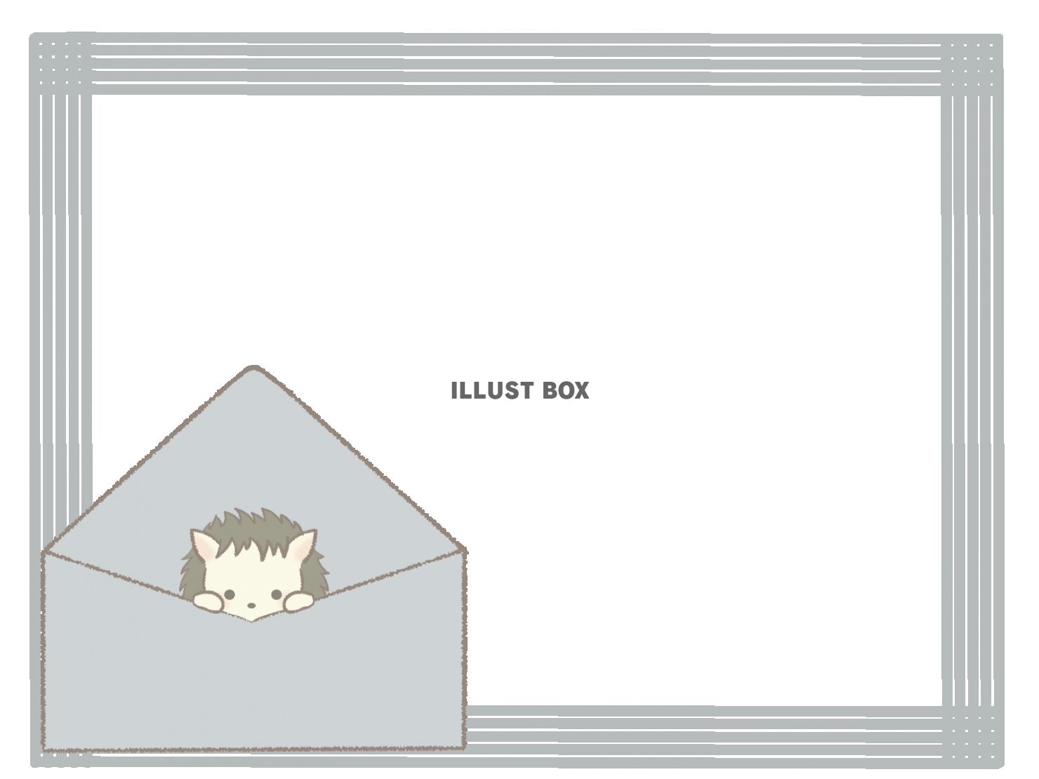 封筒から覗くハリネズミのフレームイラスト　