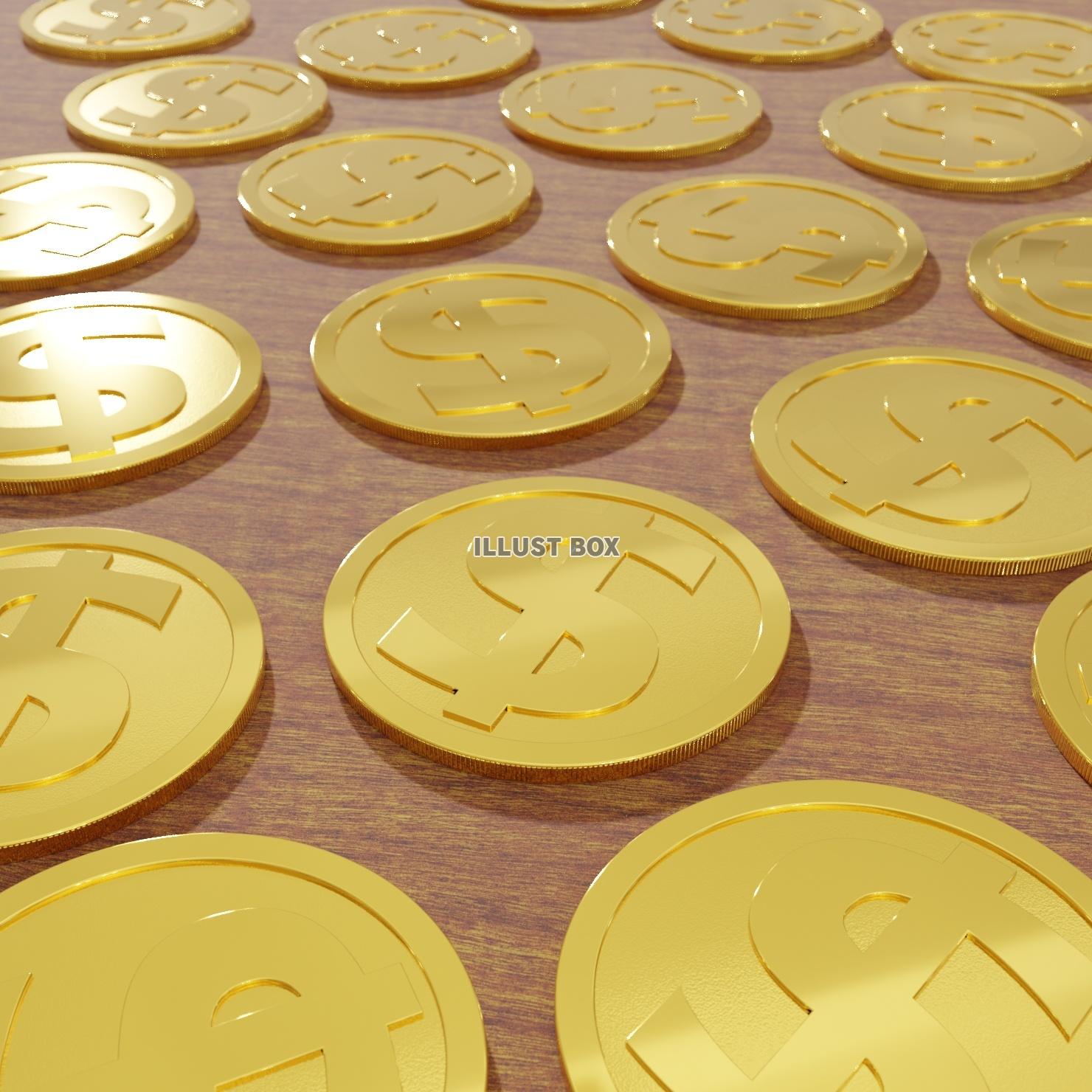 散乱するコイン ＄ 金色