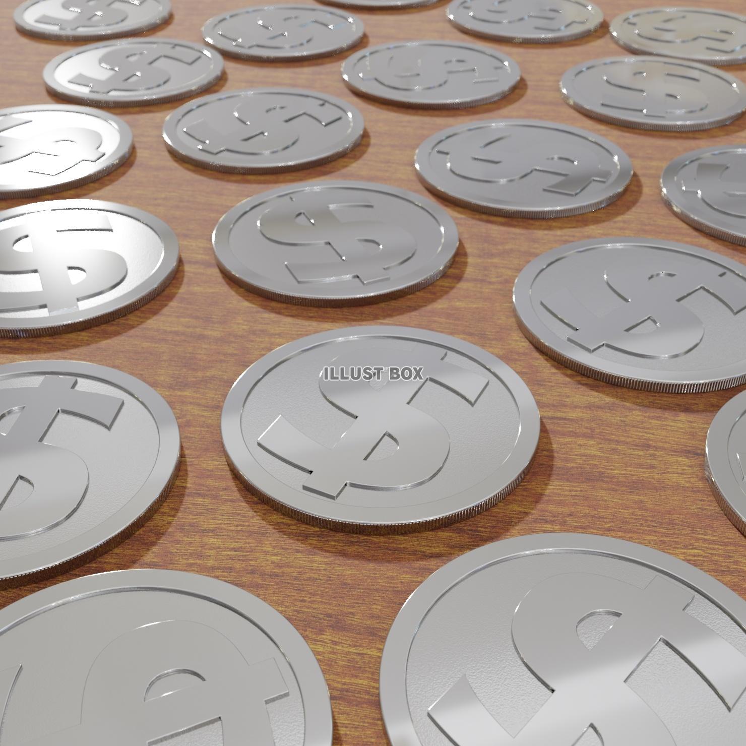 散乱するコイン ＄ 銀色