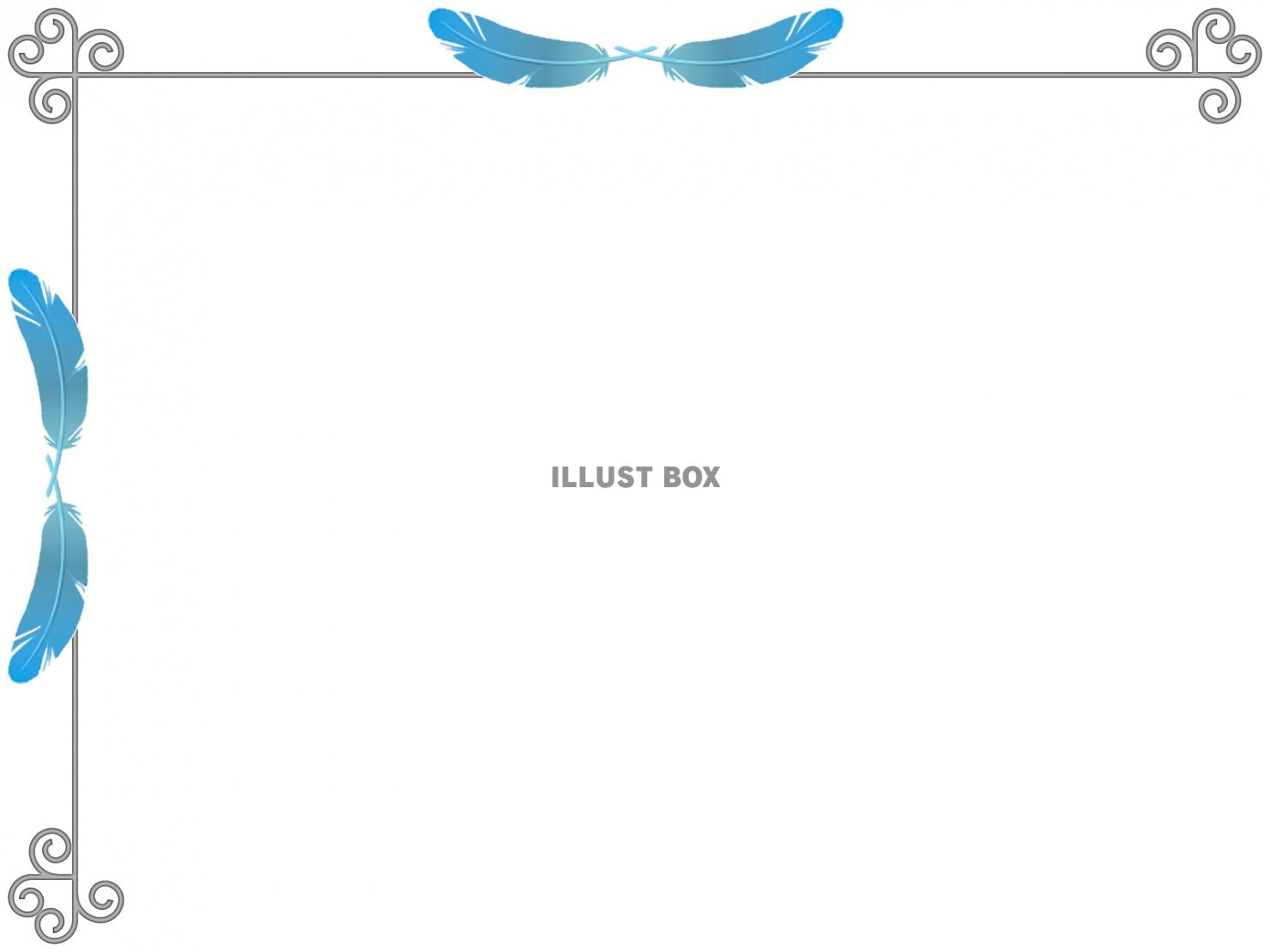 無料イラスト 青い鳥の羽根フレームシンプル飾り枠背景イラスト